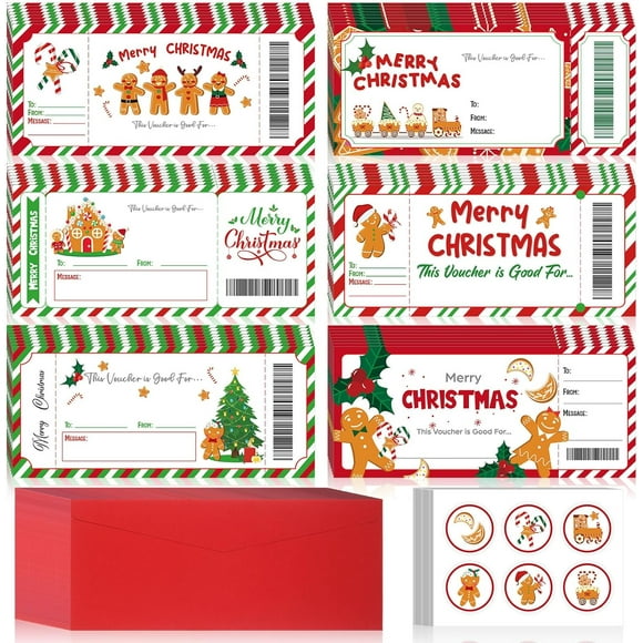 48 Ensembles de Bons de Noël Livre de Coupons Vierges Coupons de Noël Cartes-Cadeaux avec Enveloppe Rouge et Autocollant pour Expérience Professionnelle Cadeau Fête de Noël Client Mécène Échanger, 4 x 9 Pieds'