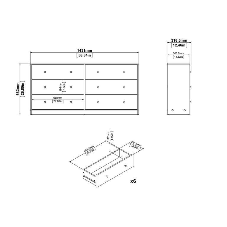 Studio 6 Drawer Double Dresser, Jackson-Hickory for Adult Bedroom