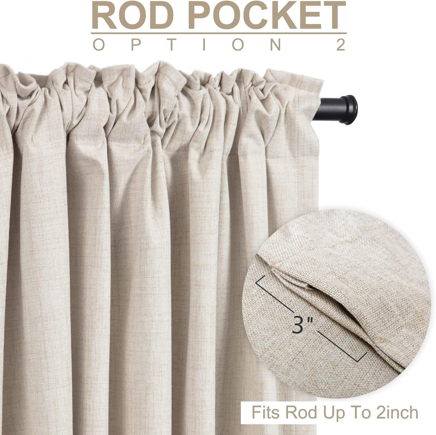 100% Blackout Shield Linen Curtains for Bedroom 84 Inches Long Back Tab/Rod Pocket Living Room Drapes Thermal Insulated 2 Panels Set 50" W x 84" L Cream