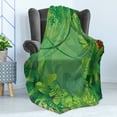 thumbnail image 4 of Green Leaf Soft Flannel Fleece Throw Blanket, Hawaiian Rainforest Tropical Climate Island Vegetation Foliage, Cozy Plush for Indoor and Outdoor Use, 70" x 90", Apple Green Jade Green, by Ambesonne, 4 of 5