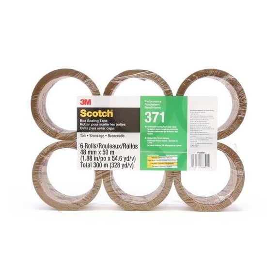 Scotch Carton Sealing Tape, 1.8 mil, Tan, PK6 371