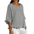 thumbnail image 4 of Summer Boatneck Striped Elegant Tops for Women Loose Fit Casual Ruffle Elbow Sleeve Tee Trendy Outdoor T-Shirts for 2026, 4 of 8