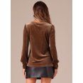 thumbnail image 3 of DARING DIVA Women's Velvet Crew Neck Puff Long Sleeve Blouses XS Dark Khaki, 3 of 6