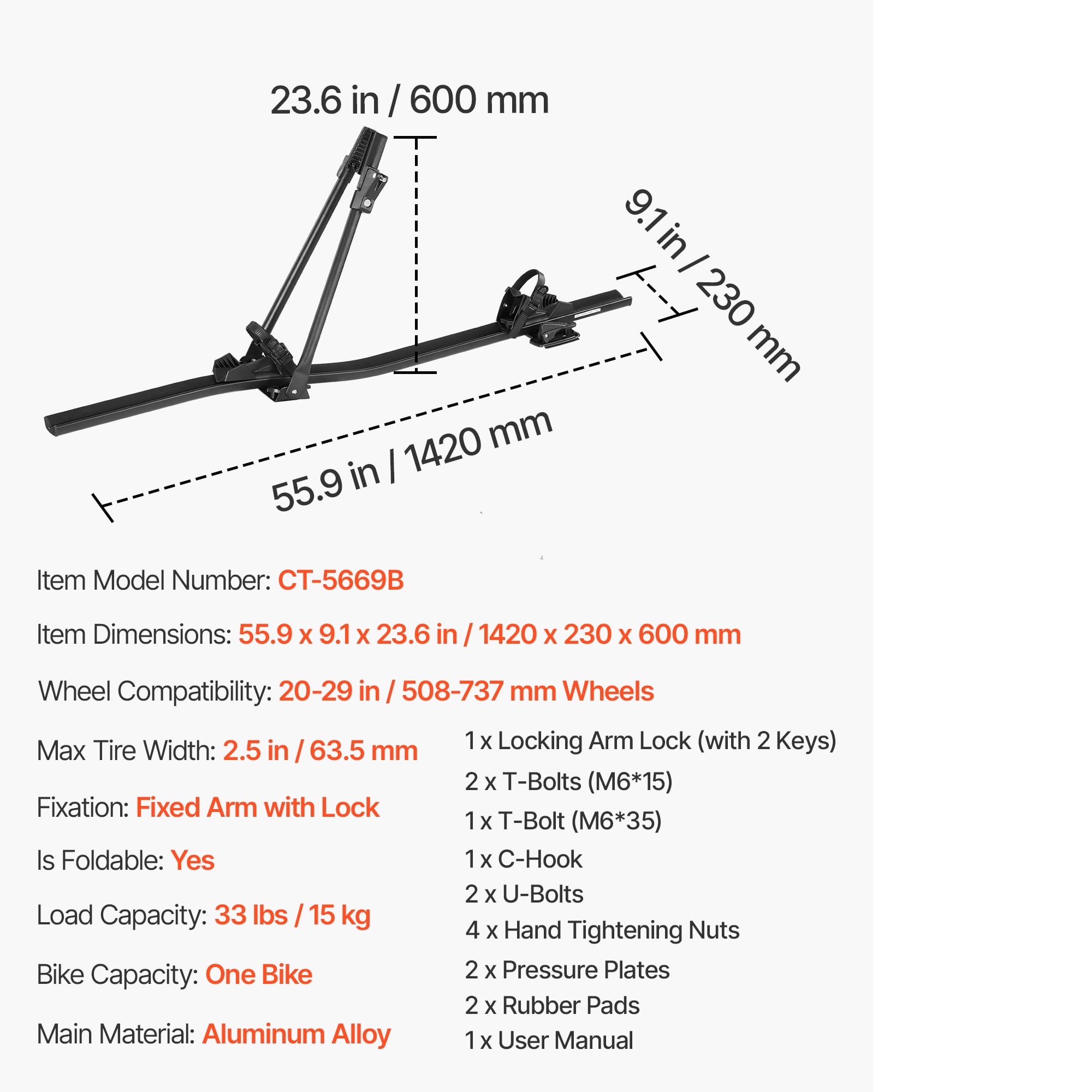 KFFKFF Roof Bike Rack, 33 lbs Load Capacity, Aluminum Upright Bicycle Carrier with Locking System for Standard Crossbars, Rooftop Bike Holder for Cars and SUVs, Black