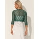 thumbnail image 3 of Top de encogimiento de hombros para mujer Allegra K Cárdigan de encaje floral Transparente manga 3/4 Verde Oscuro M, 3 of 6