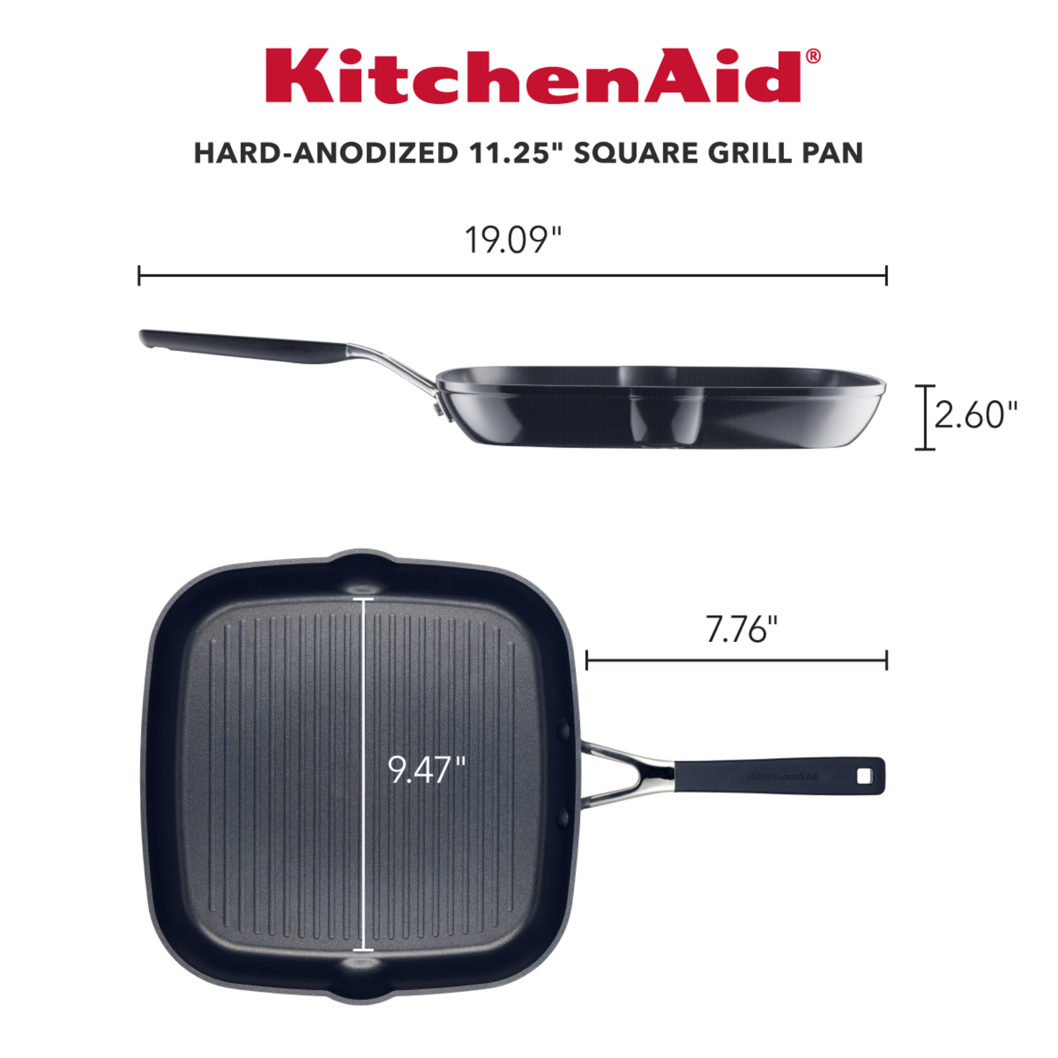 Best Buy: KitchenAid Hard-Anodized Induction Nonstick Square Grill Pan,  11.25-Inch, Matte Black Matte Black 80126