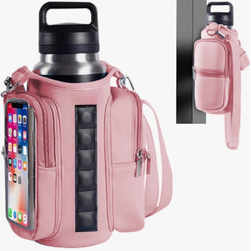 Magnetic Gym Water Bottle Bag with Transparent Window, Fits 21-40 oz
