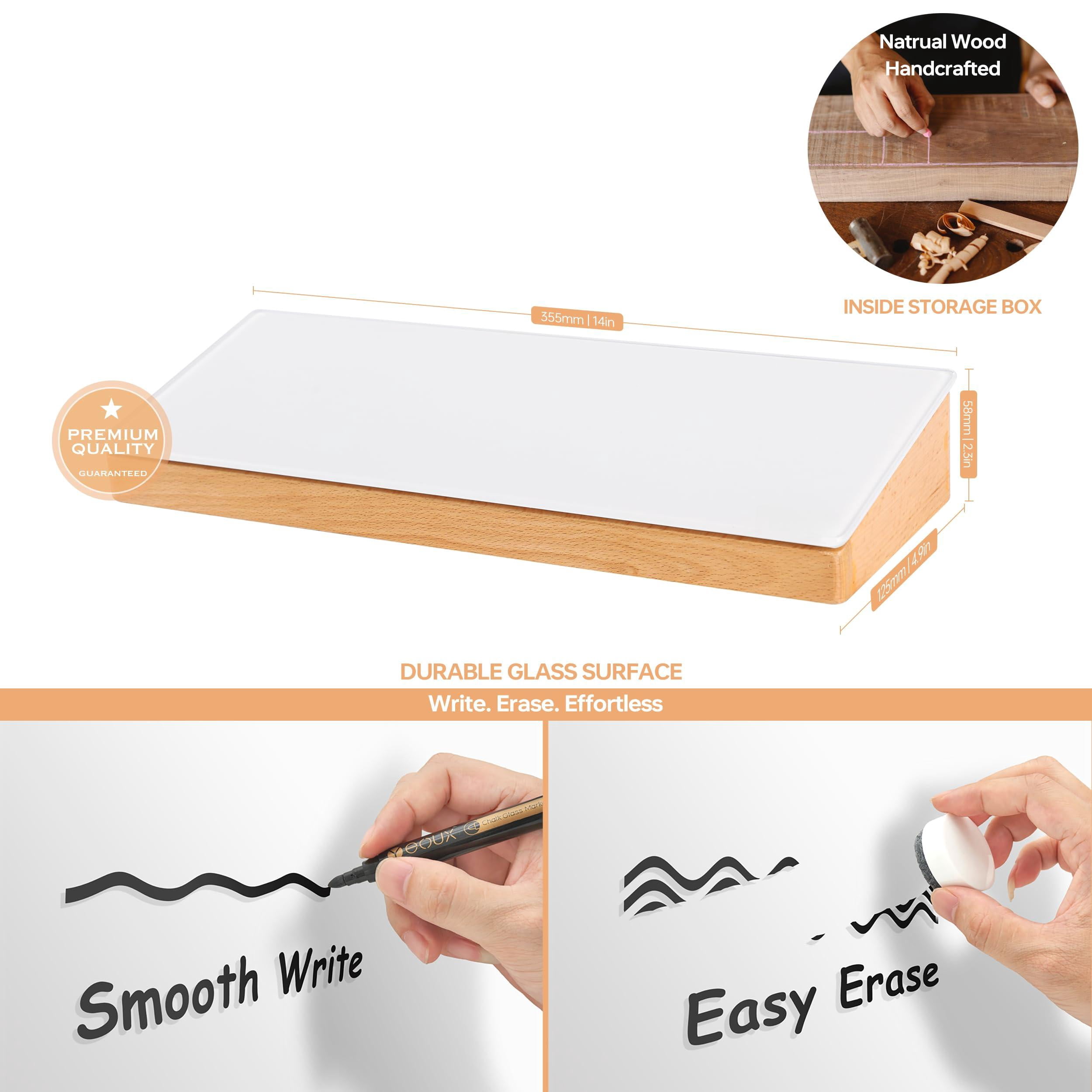 Glass Desktop Whiteboard With Wood Organizer For Small Office Accessories  Aesthetic Desk Dry Erase White Board Drawer Home Cubicle Marker & Eraser Included