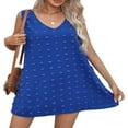 thumbnail image 1 of Robe Décontractée Ample Fluide Mini Robe Col en V Sans Manches à Pois Suisses Volants Plage Robes Courtes avec Poches Bleu TG, 1 of 5