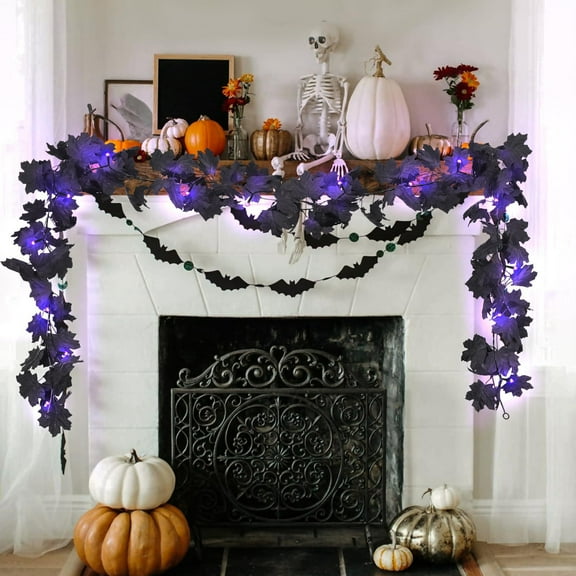 WKSCLPAI Simulated Maple Leaf String Lights,Halloween Garland,Fall Door Decor,78.74in 20 Light String with Rattan Whip,Indoor & Outdoor Festive Decor,Christmas Lights Clearance