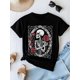 thumbnail image 5 of Camiseta de mujer con estampado retro de calavera, esqueleto y rosas, camisetas de manga corta con cuello redondo para mujer, talla M, 5 of 7