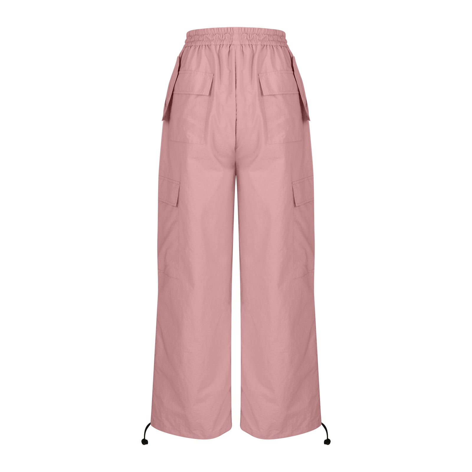 RYRJJ Parachute Pants for Women Baggy Cargo Pants Multi-Pocket Elastic Low Rise Y2K Pants Teen Girls Wide Leg Jogger Trousers Streetwear Pink S