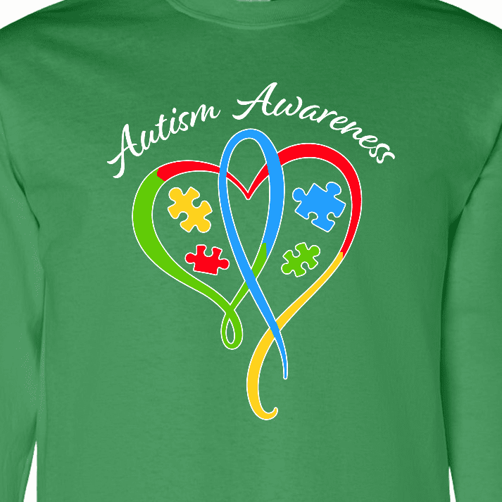 Inktastic Autism Awareness Heart Ribbon and Puzzle Pieces Long Sleeve T-Shirt