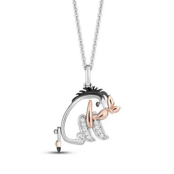 1/15 ct tw Diamond Winnie the Pooh Eeyore Pendant Necklace with 18"Chain in 925 Sterling Silver