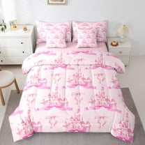 Erosebridal Dreamy Castle Bedding Twin Size,Ribbon Bow Comforter Sets with Sheets,Pink Bow-Tie Bedding Sets Twin Size For Princess,Microfiber Bedroom Decor Reversible,7pcs