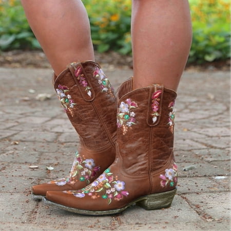 

TALKVE Cowboy Boots For Women Cowgirls Boots Embroidered Retro Shoes Ankle Boots