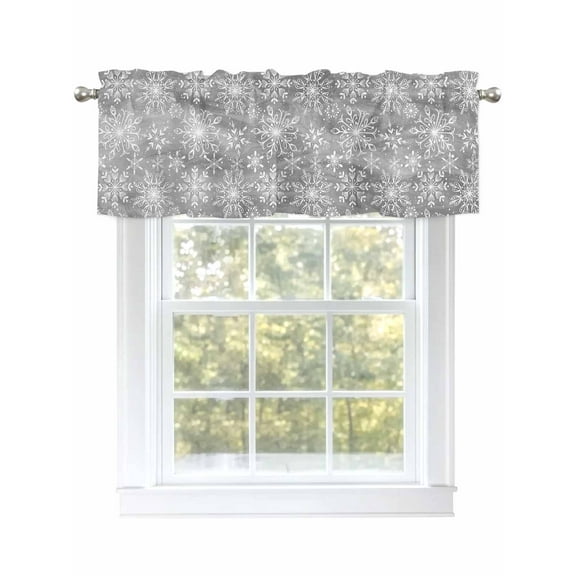 Winter Christmas Valances for Windows Watercolor White Snowflake Rod Pocket Curtains Valance Short Window Treatment Drapes for Living Room, Bedroom Bathroom 54" W x 18" L