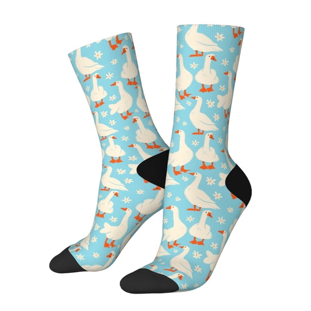Balery White Geese and Flower Calcetas Largas con Estampado para Hombre y Mujer – Suaves y Transpirables, Talla Única (US 5-11)