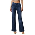 thumbnail image 2 of Women's Stretchy Mid Rise Flare Jeans Fashion Straight Leg Slim Denim Bell Bottom Long Pants, 2 of 7