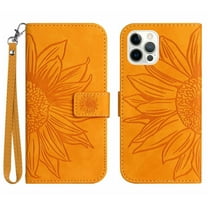 Mantto for iPhone 12 Pro / iPhone 12 6.1 inch Wallet Case with Wrist Strap,Stylish Sunflower Embossed PU Leather Shockproof Protective Magnetic Flip Stand Card Slots Protective Phone Cover,Yellow