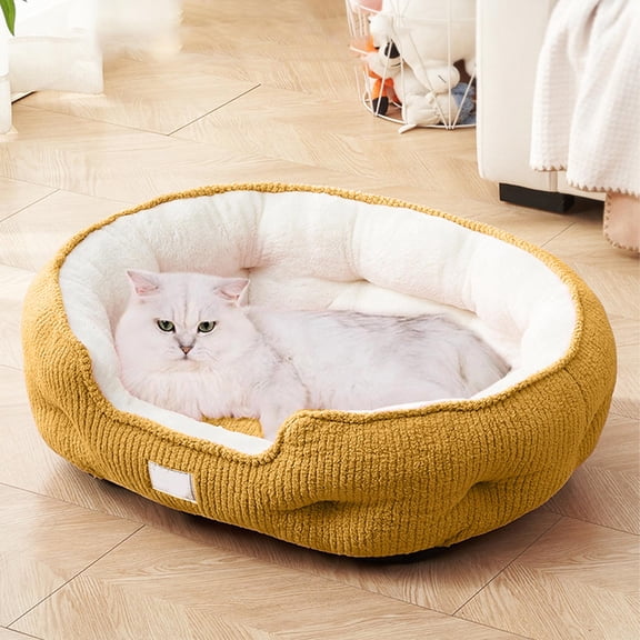 Deeceymbur Cozy Plush Oval Pet Bed Skidproof Wetproof Base for Small Cat Dog All Season Use