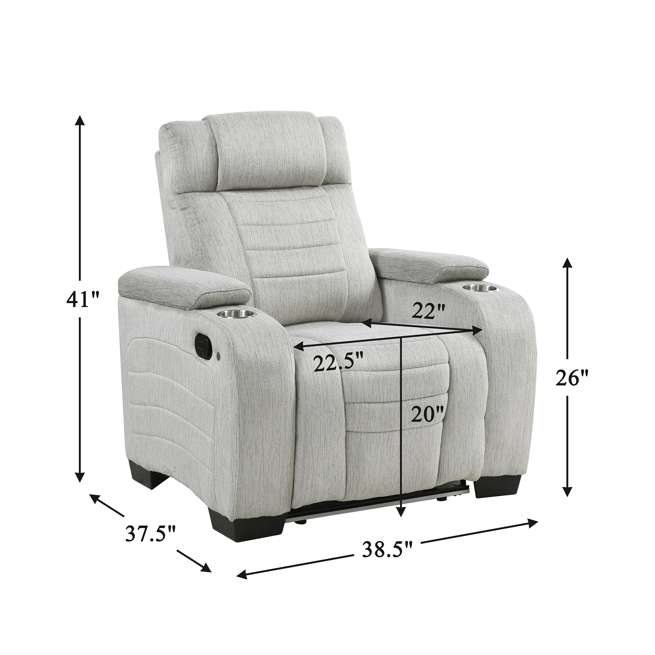 OakvillePark Valehaven Microfiber Manual Recliner with Arm Storage, Light Gray