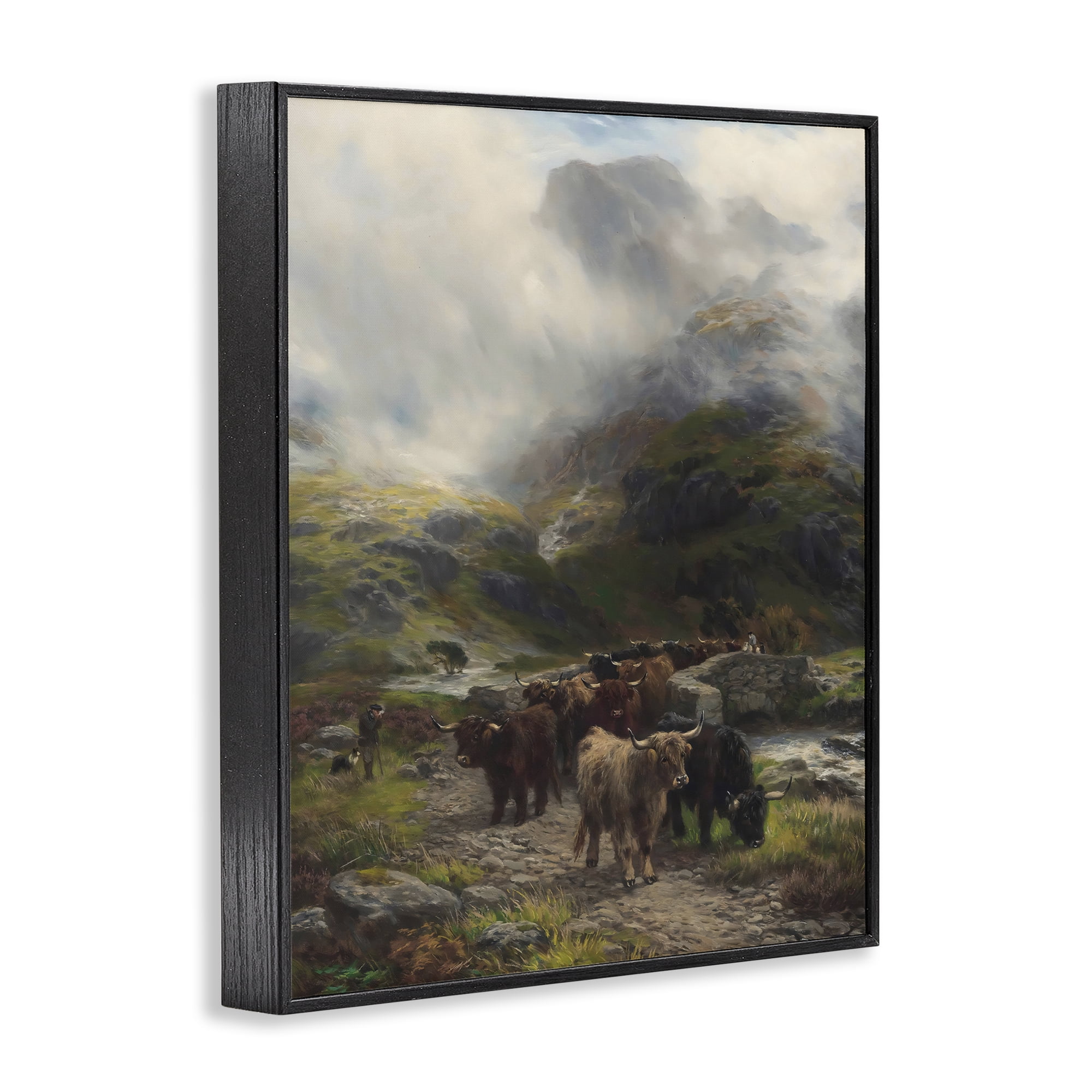 Stupell Industries Moody Highland Cows Herd Black Framed Giclee Art, design by Arlington Prints
