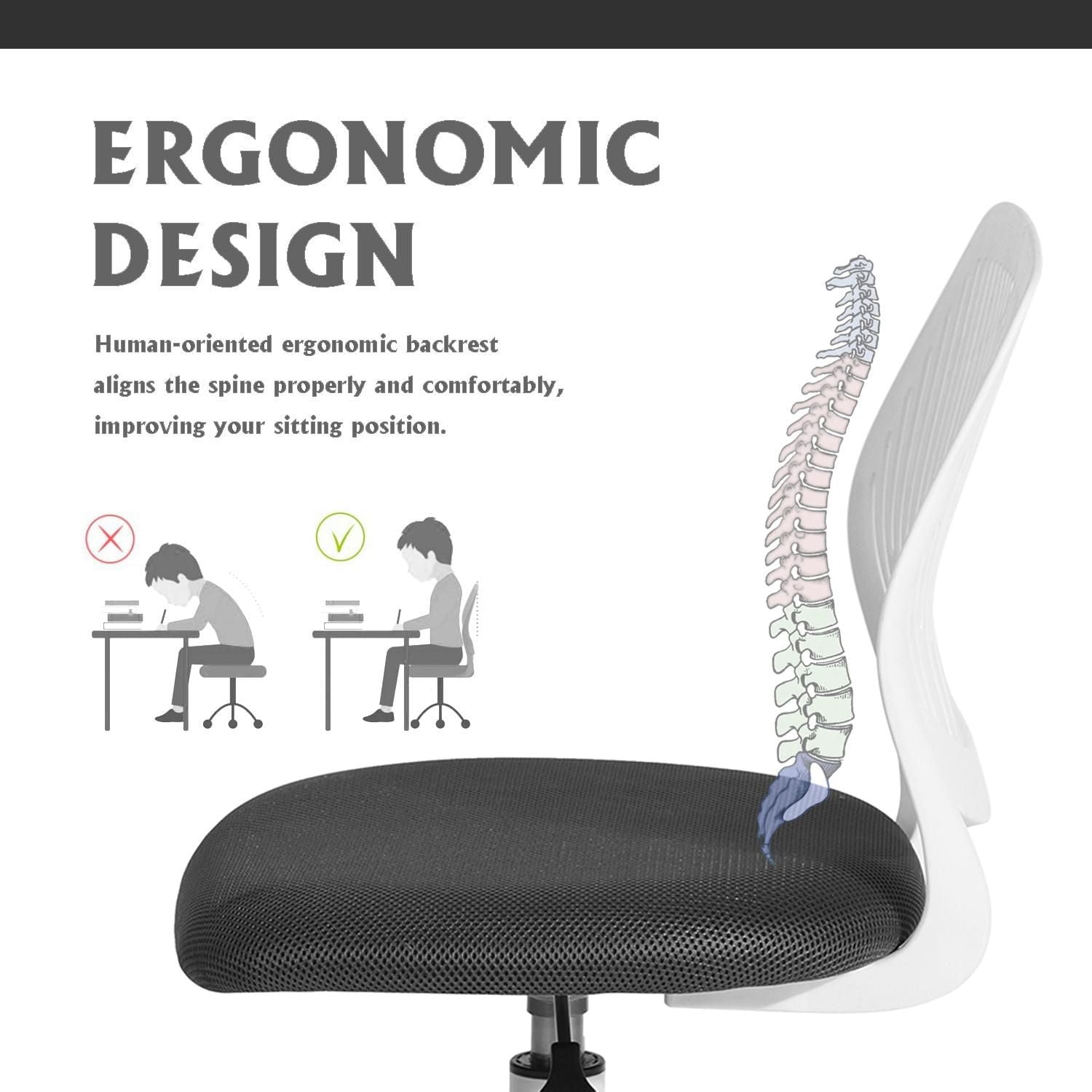 Homycasa Mesh Task Chair Office Chairs for Home Study Room Student with Ergonomic Breathable Seat