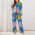 thumbnail image 2 of Fuzoiu Colorful floral Print Women's Long-Sleeved Pajama,Lounge Button Down Nightwear,Womens Notch Collar Pajama Set-Medium, 2 of 7