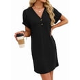 thumbnail image 3 of Robe T-Shirt Décontractée pour Femme à Col en V Mini Robes d'Été à Boutons à Manches Courtes, 3 of 10