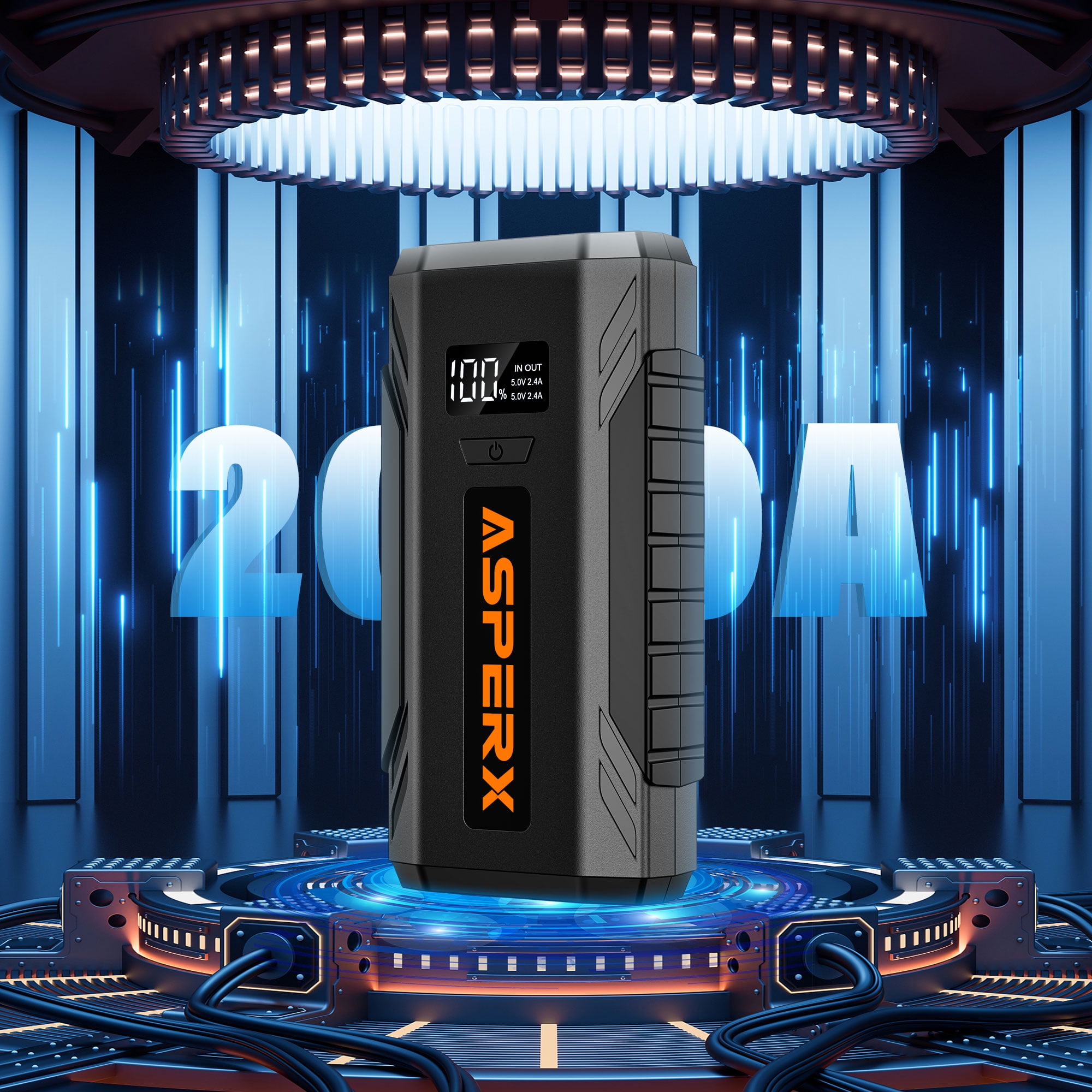 ASPERX Car Battery Jump Starter,2000A Peak Portable Jump Box for Car up to 8.0L Gas or 6.5L Diesel Engine, 12V Battery Power Booster with LED Light