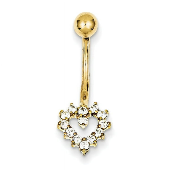 Primal Gold 10 Karat Yellow Gold with Cubic Zirconia Heart Belly Dangle