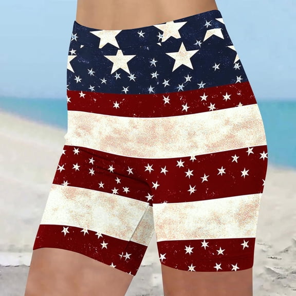 BRGZLK Independence Day Yoga Shorts for Womens Plus Size Tummy Control Workout Leggings Running Gym Sports Active Three Minutes Pants Red L