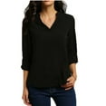 thumbnail image 1 of Hauts pour Femmes à Manches 3/4 à Col en V Tunique Décontractée Blouse Chemise Ample, 1 of 1