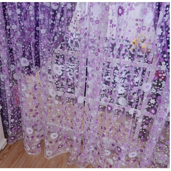 Purple Floral Sheer Curtains for Girls Bedroom ,Cute Kids Room Purple Floral Printed Voile Tulle Window Curtain Room Decor Rod Pocket Gauze Drapes for Living Room Nursery 39.37" W x 200cm/78.74" L