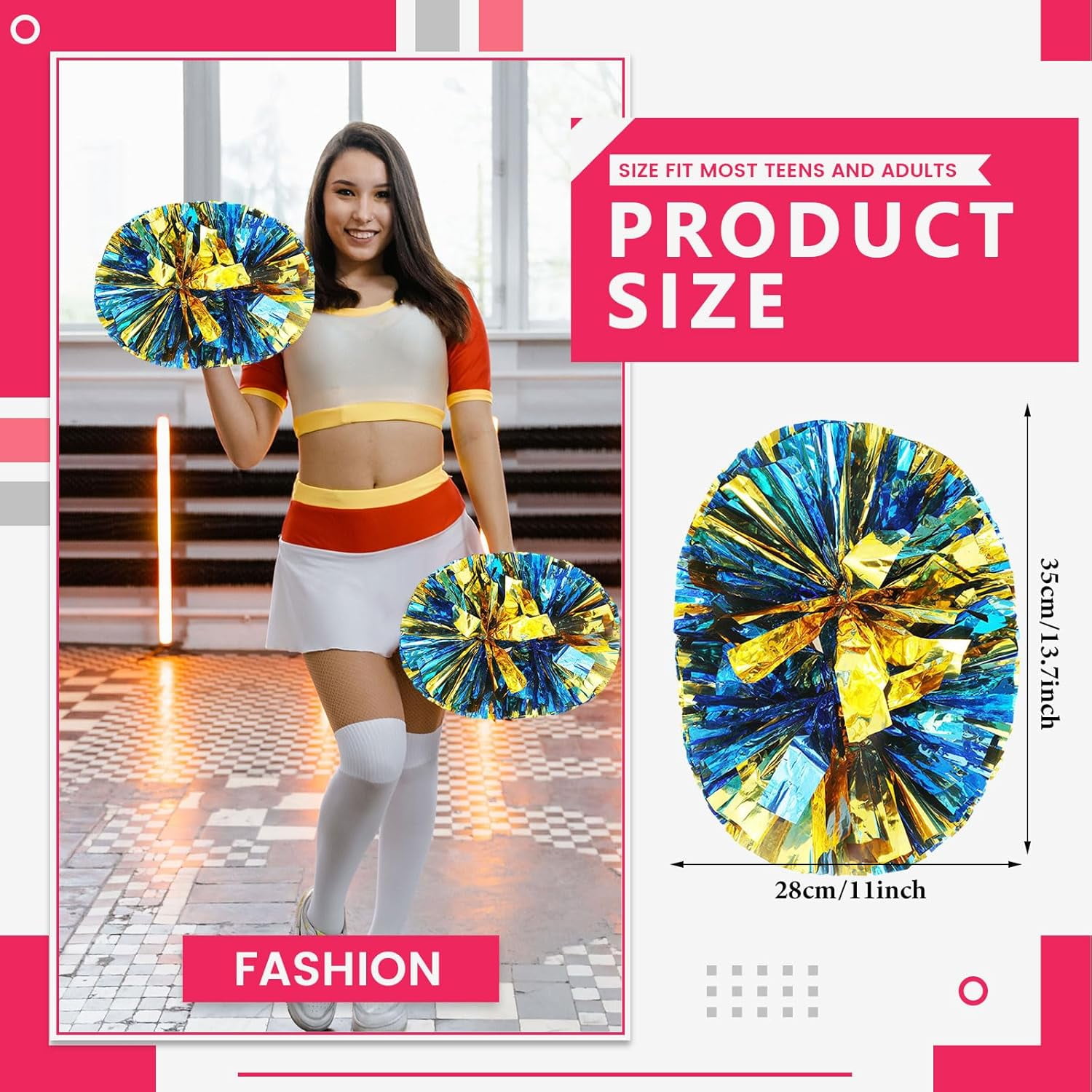24 PCS pom poms Cheerleading,13.8inch Sports Team Spirits Cheering Squad Dance Training with Handle