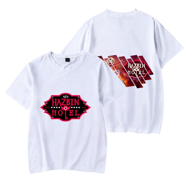 Hazbin Hotel Unisex Impreso Camiseta de Manga Corta Unisex Loose Casual Top de manga corta Blanco/4XL