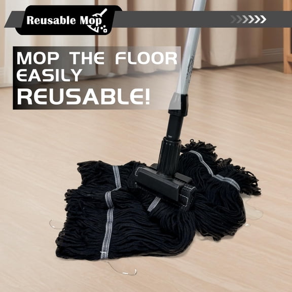 Heavy Duty Wet Industrial Cleaning Mop Head – 21 oz Black mop Head Replacement Cotton Washable Industrial mop Heads Heavy Duty for Commercial & Home Cleaning (Black)