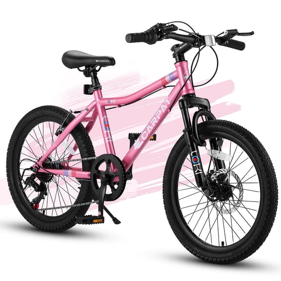 20 Inch Mountain Bike 7 Speed Teenager  Front Suspension Disc Brake Rear V-Brake, High Steel Frame Pink