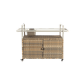 thumbnail image 5 of Outdoor Bar Cart,Wicker Bar Table Cart with Cabinet,Patio Serving Cart with Steel Top, Ice Bucket,Lockable Wheels, Side Basket for Garden, Poolside & Backyard,Beige, 5 of 11
