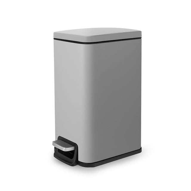 Moorefield Forte Slim Rectangular Step Trash Can, 1.6 Gallon Compact Bathroom Waste Bin with Soft Close Lid and Removable Inner Bucket, Matte Gray