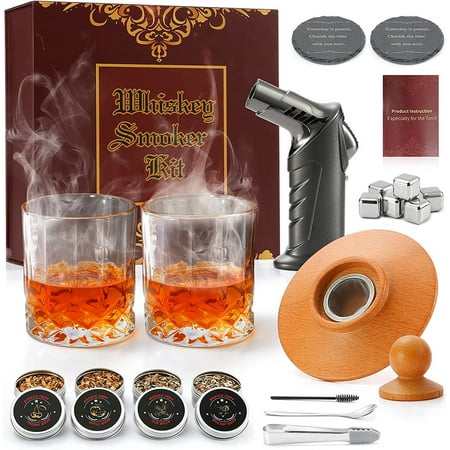 

Cocktail Smoker Kit With Torch And Glasses 20Pcs Old Fashioned Whiskey Smoker Infuser Kit For Drinks Bourbon 6 Ice Cubes 4 Flavor Wood Chips Unique Gifts For Men Husband Friends Dad (No Butane)