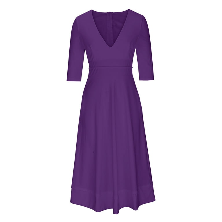 Guzom Wedding Guest Dresses for Women Fall- Fashion Summer Sexy Short Sleeve V-Neck Solid Mid-Calf Dress Purple Guzom Wedding Guest Dresses for Women Fall- Fashion Summer Sexy Short Sleeve V-Neck Solid Mid-Calf Dress Purple
