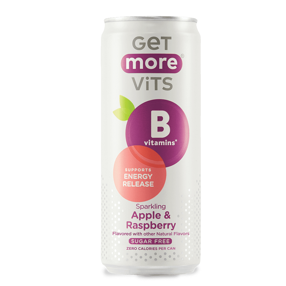 Get More Vits Sparkling Apple & Raspberry – Vitamin B (12-Pack Case) – Energy & Mood Support, Zero Sugar, Sparkling Fruit Drink