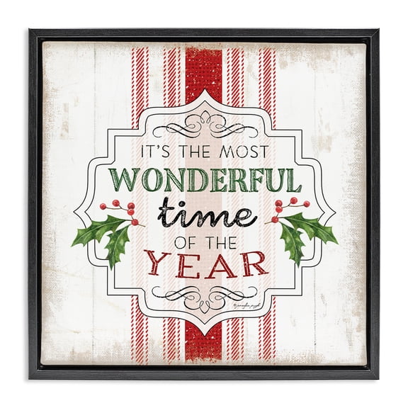 Stupell Industries Farmhouse Festive Holiday Rustic Stripes Black Floating Frame Canvas Art, 18 x 18, by Jennifer Pugh