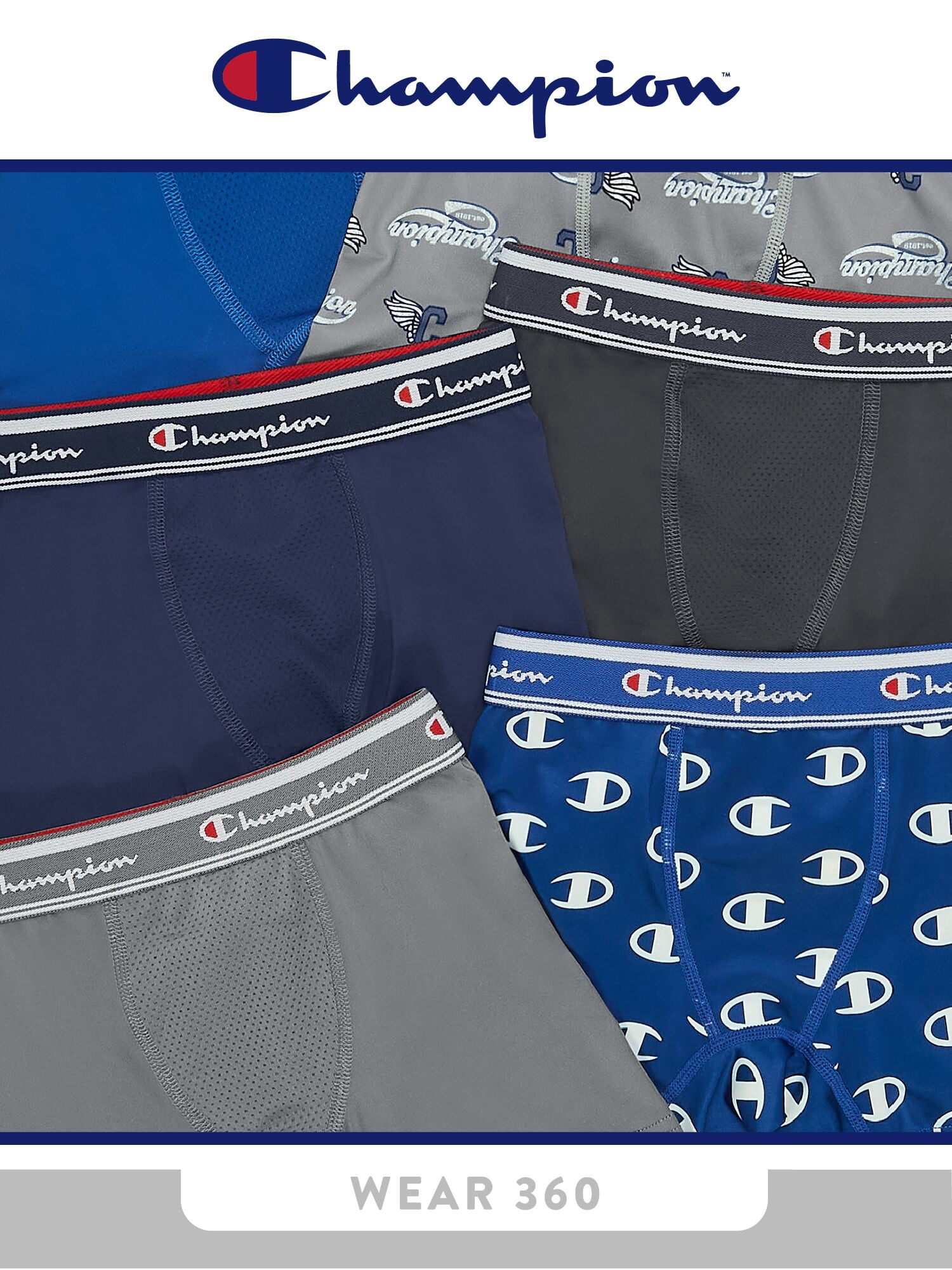 Champion Boys’ Active Performance Boxer Briefs, 5 Pack, Sizes XS–XL