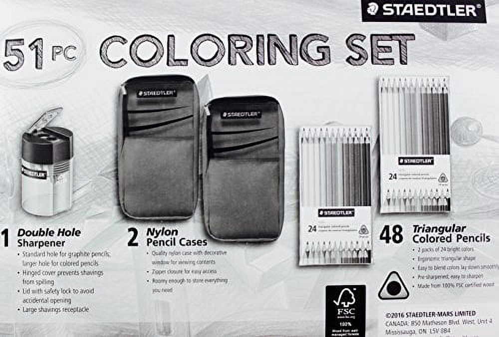 Staedtler Set, 48 Triangular Colored Pencils 2 Nylon Cases Double Hole Sharpener