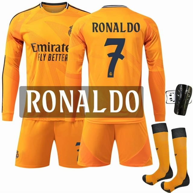 2425 Real Madrid Extérieur No. 7 RONALDO orange Uniforme de football à Manches Longues Maillot Classique