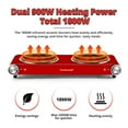 thumbnail image 6 of Techwood 1800W Electric Hot Plate Cooktop for Cooking,Infrared Ceramic Countertop Stove Top 2 Burners,Stainless Steel Portable Electric Burner,Knob Control,Easy To Clean(Red), 6 of 7