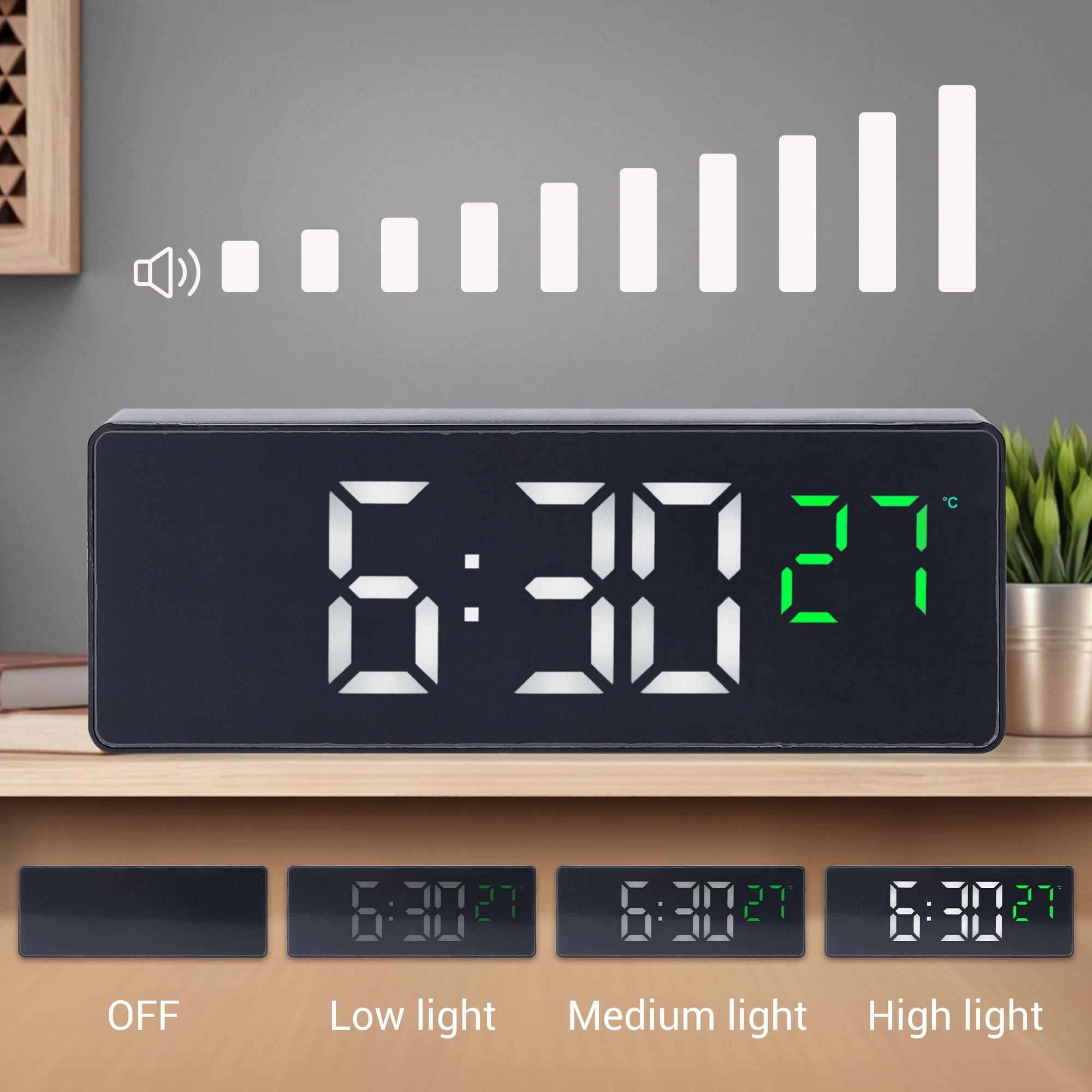 Unique Bargains 2 Pcs Triple Alarm Clock with Big Numbers White Green/White Red